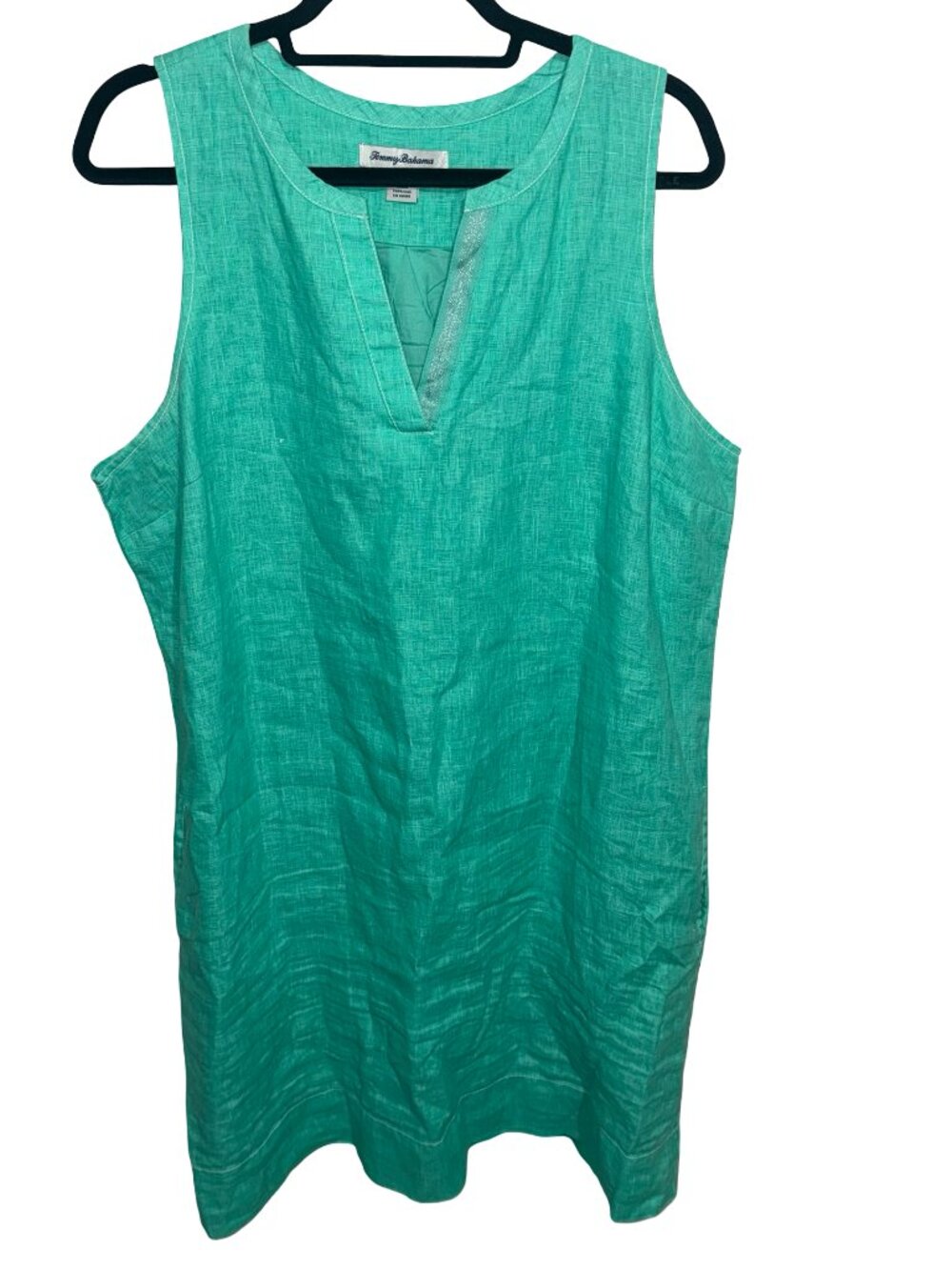 Tommy Bahama Shift Dress Seafoam Green Linen Sleeveless V-Neck Vacation   Sz XL